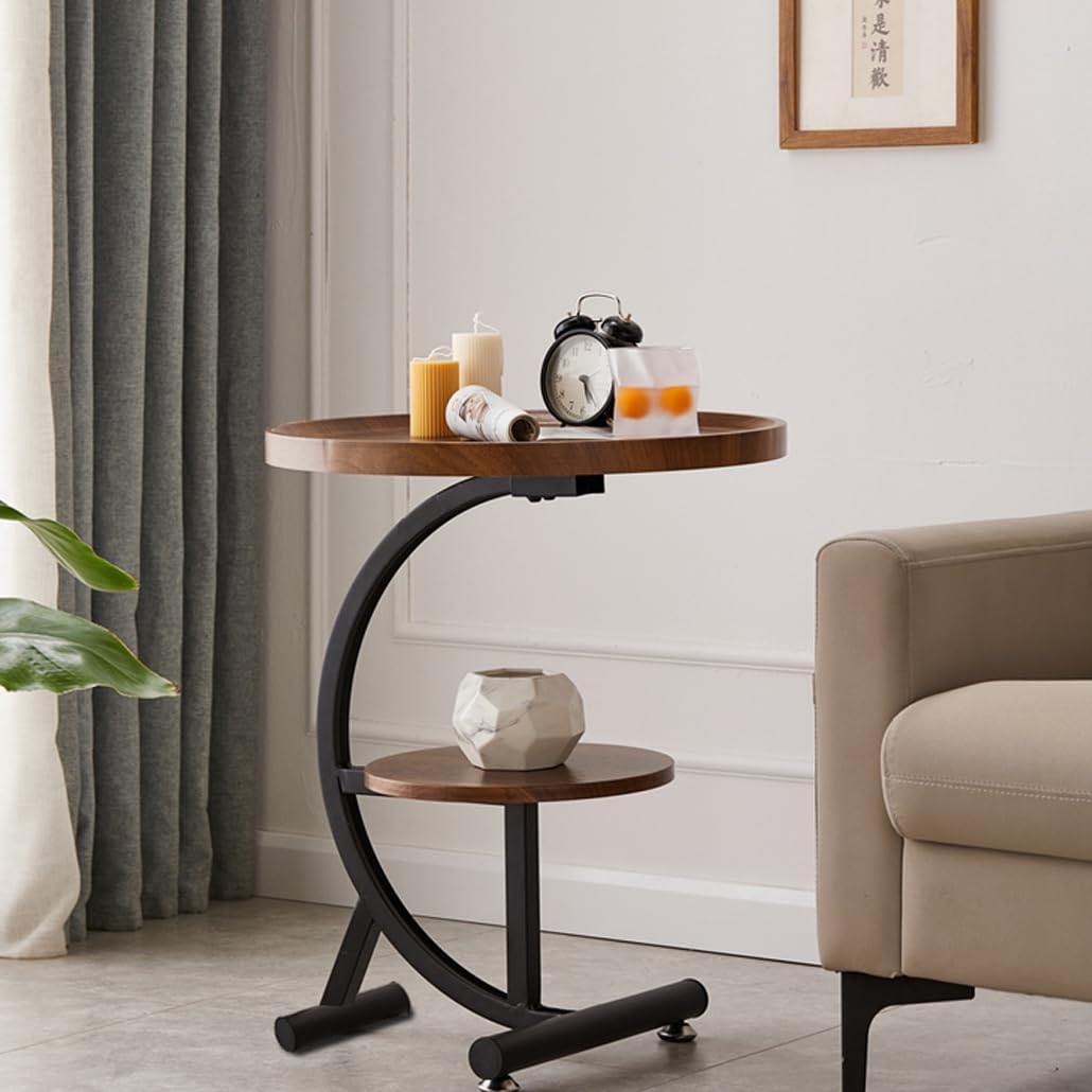 ダークブラウンの2段サイドテーブル Amazon.co.jp: 2段ラウンドC型エンドテーブル、ソファ用スナックサイド